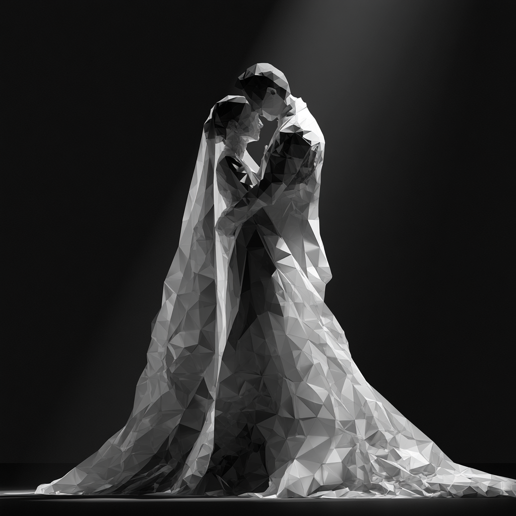 Low-poly geometric bride and groom wedding portrait